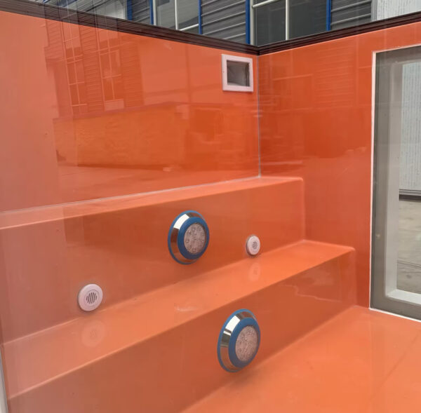 20ft Container Swimming Pool with Fiberglass Viewing Window & Orange Interior